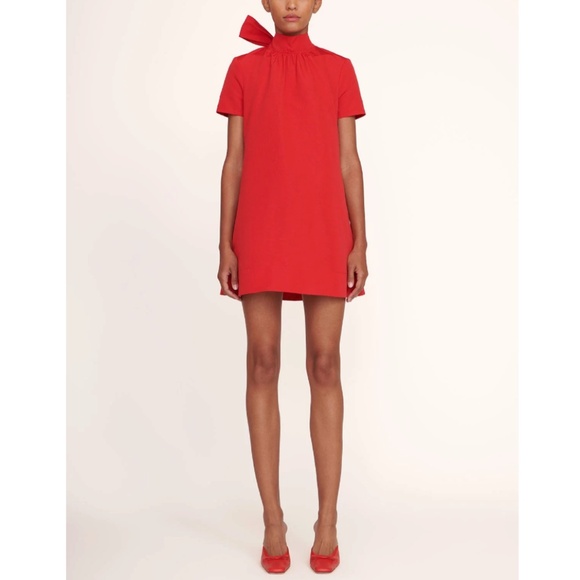 NWT Staud Mini Ilana Dress in Poinsettia Red Grosgrain - Picture 3 of 7